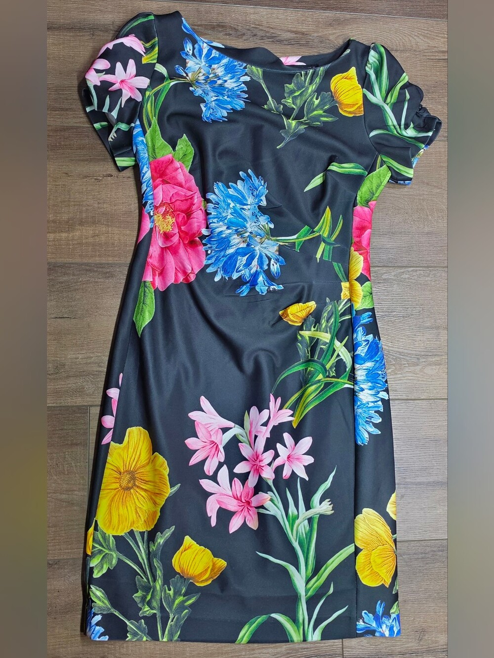 Karl Lagerfeld Paris Floral Scuba Sheath Dress Puff Sleeve Size 12